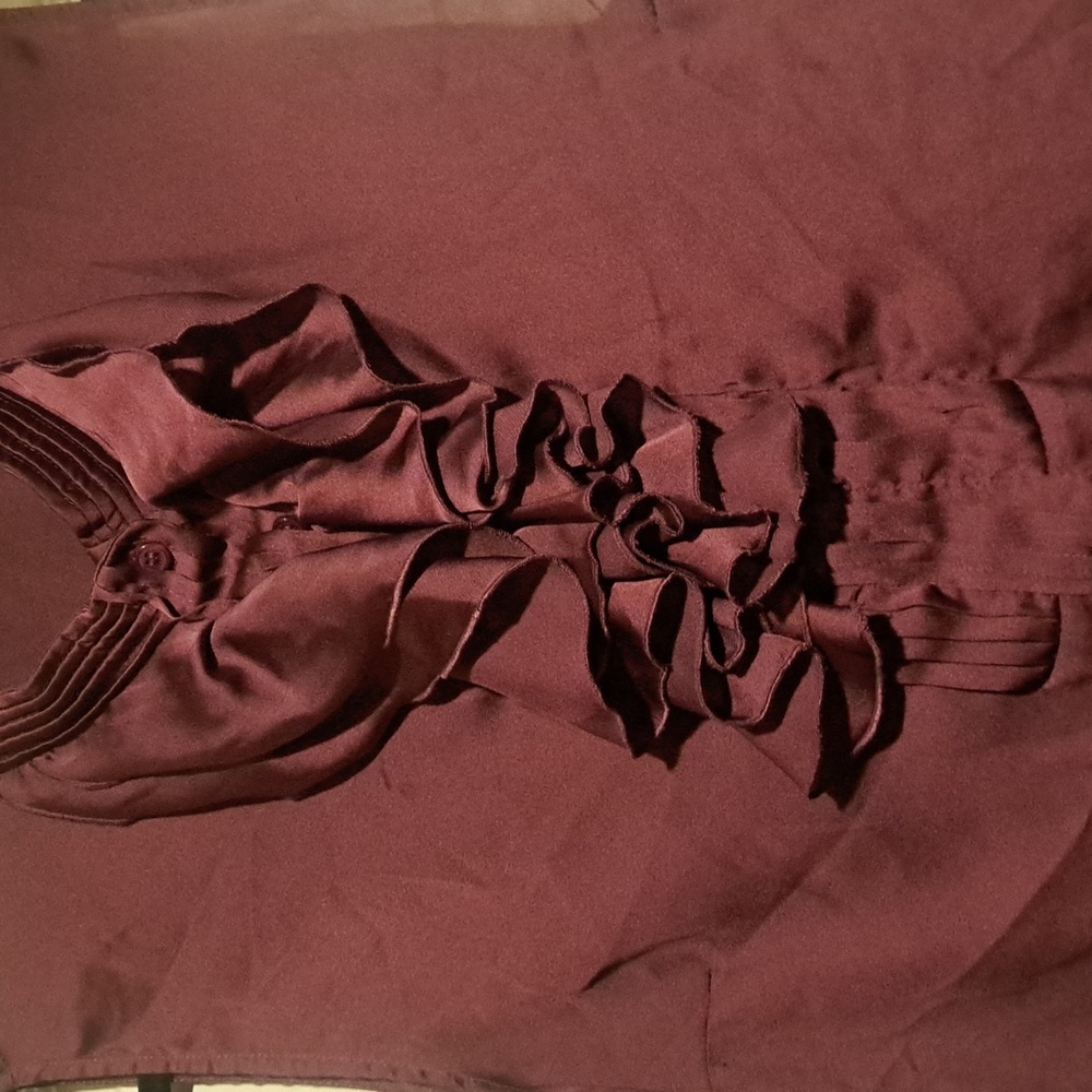 🍇 Jessica Ruffled Classy Womans Sleevless Grap Purple Wine Colur Blouse - Picture 2 of 6